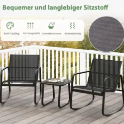 3-TLG. Gartenmöbel Set mit 2 Stühle & Tisch & Sanfter Schaukelbewegung Gartengarnitur