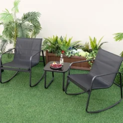 3-TLG. Gartenmöbel Set mit 2 Stühle & Tisch & Sanfter Schaukelbewegung Gartengarnitur