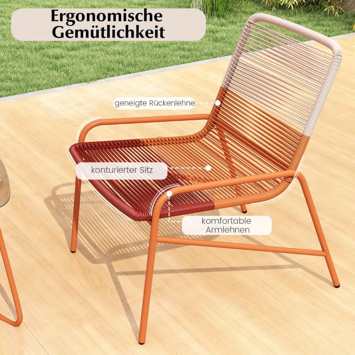 3 TLG. Gartenmöbel Set Rattan Balkonmöbel mit 2 Stühlen & Tisch Garten Sitzgruppe Gartengarnitur