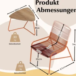 3 TLG. Gartenmöbel Set Rattan Balkonmöbel mit 2 Stühlen & Tisch Garten Sitzgruppe Gartengarnitur