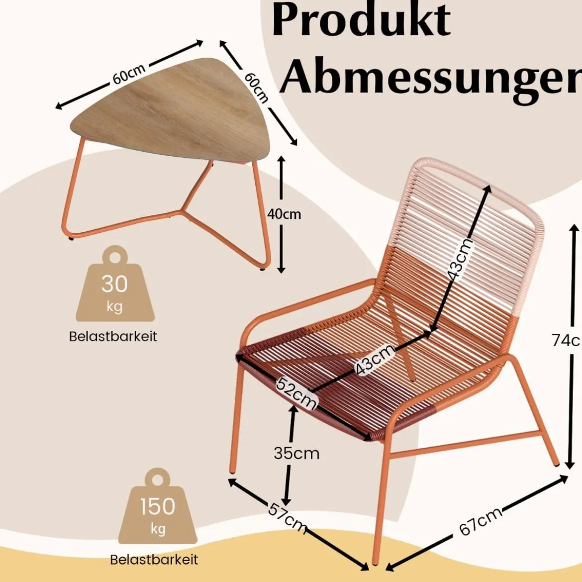3 TLG. Gartenmöbel Set Rattan Balkonmöbel mit 2 Stühlen & Tisch Garten Sitzgruppe Gartengarnitur