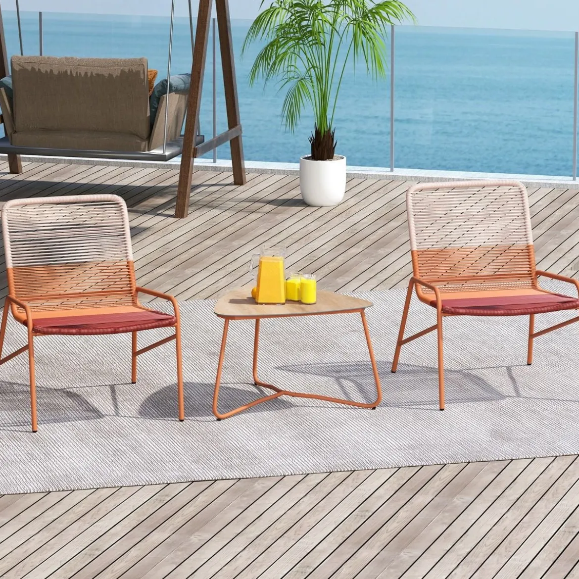 3 TLG. Gartenmöbel Set Rattan Balkonmöbel mit 2 Stühlen & Tisch Garten Sitzgruppe Gartengarnitur