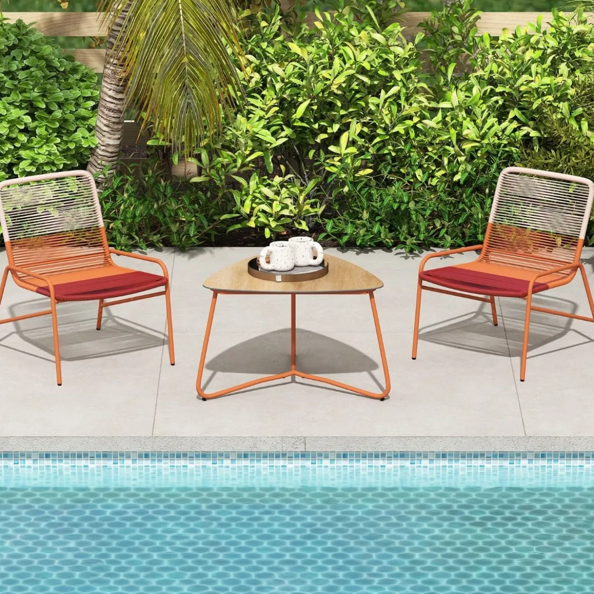 3 TLG. Gartenmöbel Set Rattan Balkonmöbel mit 2 Stühlen & Tisch Garten Sitzgruppe Gartengarnitur