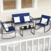4-tlg. Gartenmöbel Set Terrassenmöbel mit sanfter Schaukelbewegung Sitzgruppe Sitzgarnitur für 4 Personen Blau