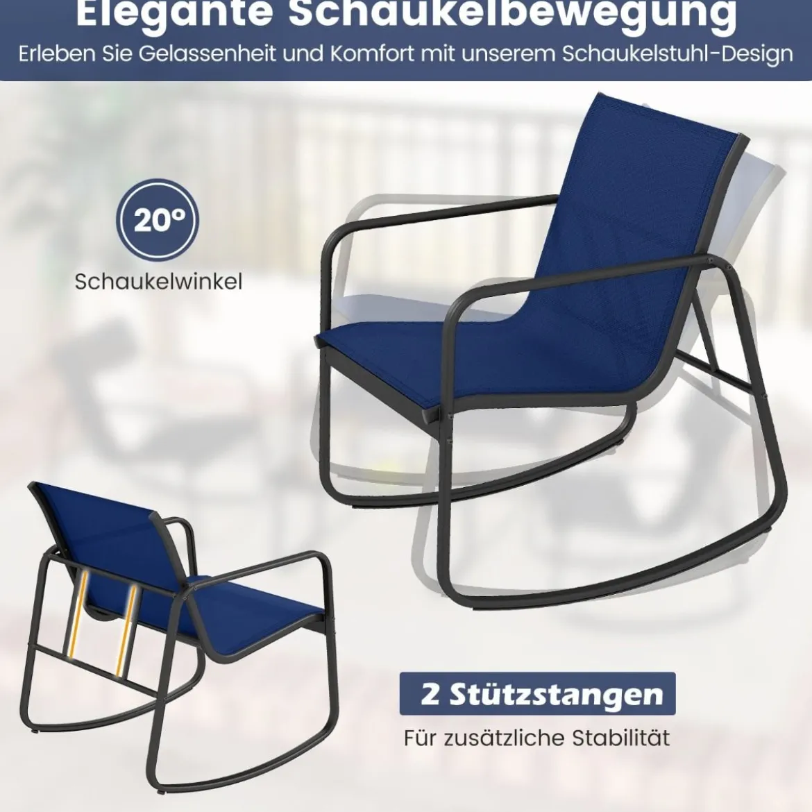 4-tlg. Gartenmöbel Set Terrassenmöbel mit sanfter Schaukelbewegung Sitzgruppe Sitzgarnitur für 4 Personen Blau