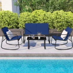 4-tlg. Gartenmöbel Set Terrassenmöbel mit sanfter Schaukelbewegung Sitzgruppe Sitzgarnitur für 4 Personen Blau