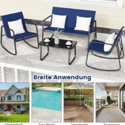 4-tlg. Gartenmöbel Set Terrassenmöbel mit sanfter Schaukelbewegung Sitzgruppe Sitzgarnitur für 4 Personen Blau