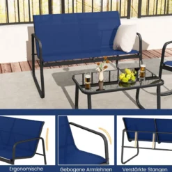 4-tlg. Gartenmöbel Set Terrassenmöbel mit sanfter Schaukelbewegung Sitzgruppe Sitzgarnitur für 4 Personen Blau