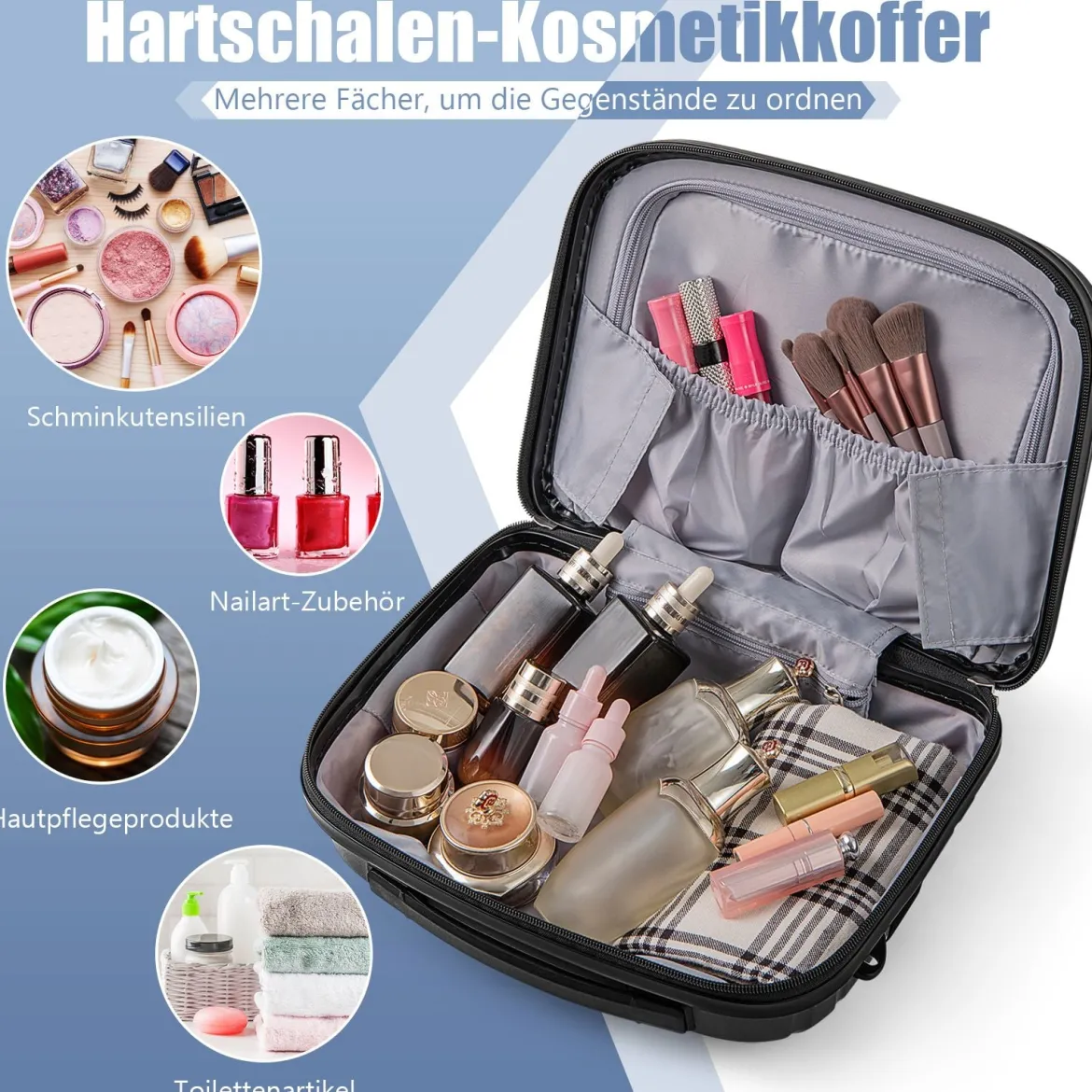 2 tlg. Gepäckset inkl 20" Handgepäckkoffer & 14" Kosmetikkoffer PP Hartschalengepäck Schwarz