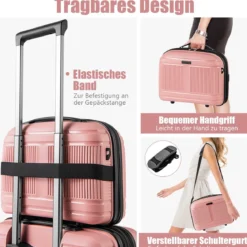 2 tlg. Gepäckset inkl 20" Handgepäckkoffer & 14" Kosmetikkoffer PP Hartschalengepäck Rosa