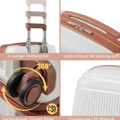 2 tlg. Gepäckset inkl 20" Handgepäckkoffer & 14" Kosmetikkoffer PP Hartschalengepäck Weiß