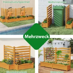 2 tlg. Holzpaneel mit Pflanzkasten & Ablauflöchern & Rankgitter Dekorativer Gartenzaun 91 x 114 cm