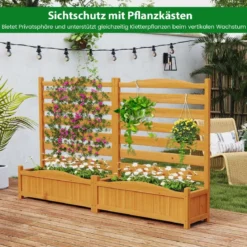 2 tlg. Holzpaneel mit Pflanzkasten & Ablauflöchern & Rankgitter Dekorativer Gartenzaun 91 x 114 cm