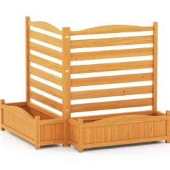 2 tlg. Holzpaneel mit Pflanzkasten & Ablauflöchern & Rankgitter Dekorativer Gartenzaun 91 x 114 cm