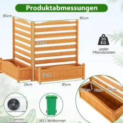 2 tlg. Holzpaneel mit Pflanzkasten & Ablauflöchern & Rankgitter Dekorativer Gartenzaun 91 x 114 cm