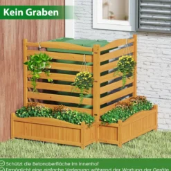 2 tlg. Holzpaneel mit Pflanzkasten & Ablauflöchern & Rankgitter Dekorativer Gartenzaun 91 x 114 cm