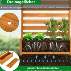 2 tlg. Holzpaneel mit Pflanzkasten & Ablauflöchern & Rankgitter Dekorativer Gartenzaun 91 x 114 cm