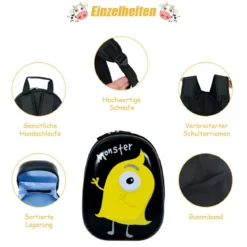 2 tlg Kindergepäck Monstersbild Reisekoffer Kinderkoffer + Rucksack Schwarz