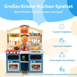 42 TLG. Kinderküche inkl. Zubehör Spielküche mit Lichter & Dampf & Musik & Sound Blau