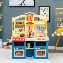 42 TLG. Kinderküche inkl. Zubehör Spielküche mit Lichter & Dampf & Musik & Sound Blau