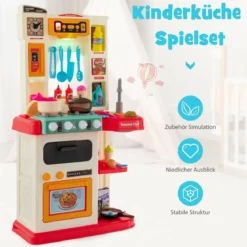 38 TLG. Kinderküche mit Lichter Kinderspielküche mit Wasserpumpe Rosa