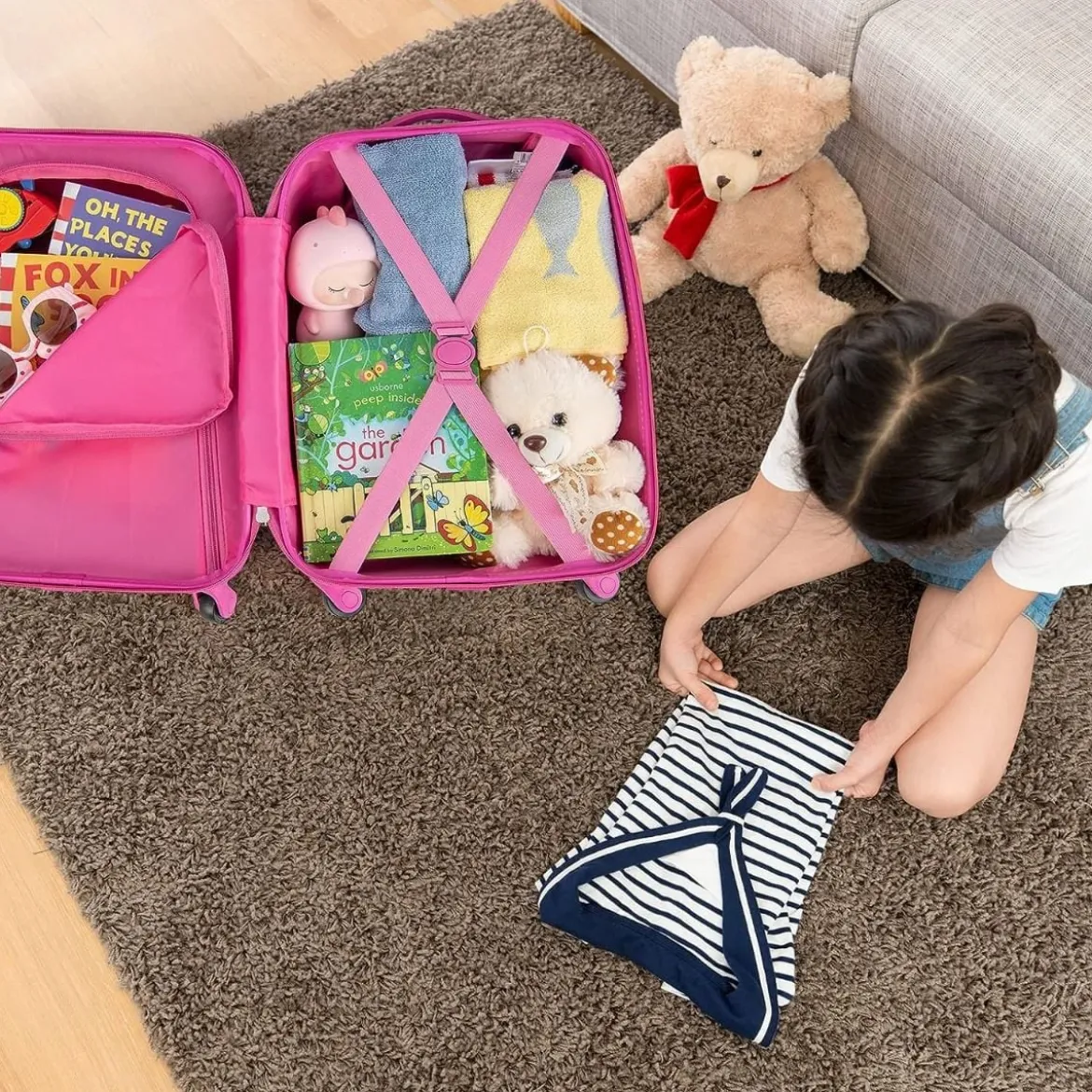 2tlg Kinderkoffer + Rucksack aus Kunststoff Kindertrolley 12"+16" Rosa Vögelchen