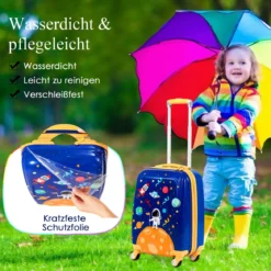 2tlg. Kinderkoffer + Rucksack aus Kunststoff Kindertrolley Kindergepäck Astronauten