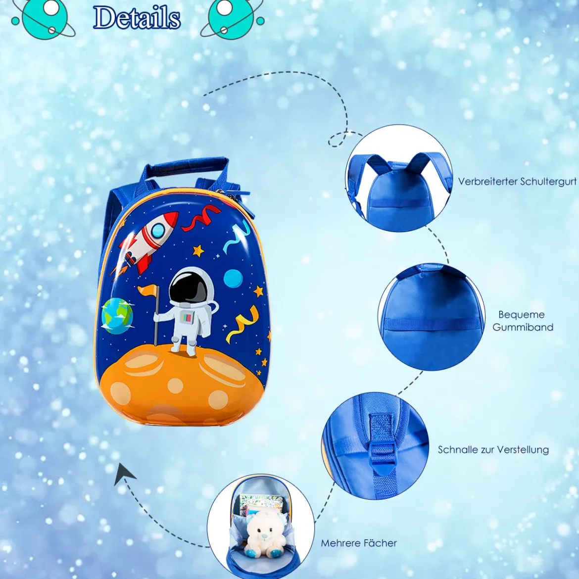 2tlg. Kinderkoffer + Rucksack aus Kunststoff Kindertrolley Kindergepäck Astronauten