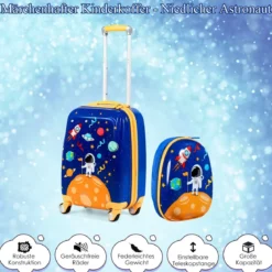 2tlg. Kinderkoffer + Rucksack aus Kunststoff Kindertrolley Kindergepäck Astronauten