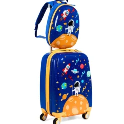 2tlg. Kinderkoffer + Rucksack aus Kunststoff Kindertrolley Kindergepäck Astronauten