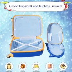 2tlg. Kinderkoffer + Rucksack aus Kunststoff Kindertrolley Kindergepäck Astronauten