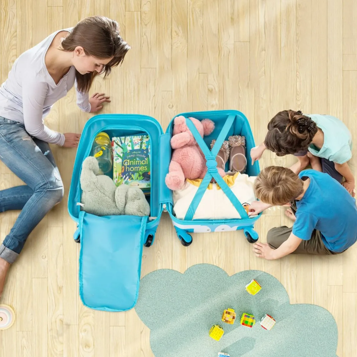 2tlg Kinderkoffer + Rucksack aus Kunststoff Kindertrolley Kindergepäck 12"+16" Blau Einhorn