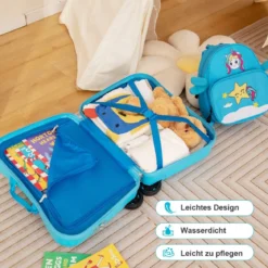 2tlg Kinderkoffer + Rucksack 47 cm Langer Aufsitzkoffer und 30 cm Breiter Rucksack 12"+18"