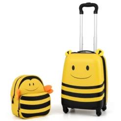 2tlg Kinderkoffer + Rucksack 12”+16” Kindertrolley Kindergepäck mit Anti-Verlust-Seil Bienen