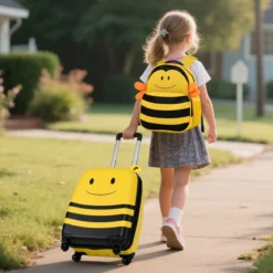 2tlg Kinderkoffer + Rucksack 12”+16” Kindertrolley Kindergepäck mit Anti-Verlust-Seil Bienen