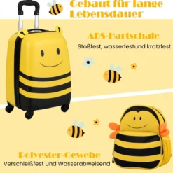 2tlg Kinderkoffer + Rucksack 12”+16” Kindertrolley Kindergepäck mit Anti-Verlust-Seil Bienen