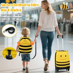 2tlg Kinderkoffer + Rucksack 12”+16” Kindertrolley Kindergepäck mit Anti-Verlust-Seil Bienen