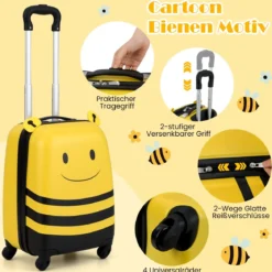 2tlg Kinderkoffer + Rucksack 12”+16” Kindertrolley Kindergepäck mit Anti-Verlust-Seil Bienen