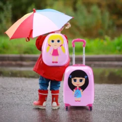 2 tlg Kinderkoffer + Rucksack Kofferset Reisegepäck Rosa