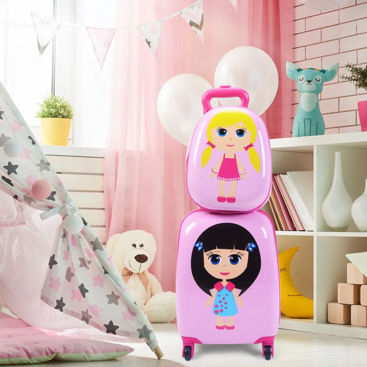 2 tlg Kinderkoffer + Rucksack Kofferset Reisegepäck Rosa
