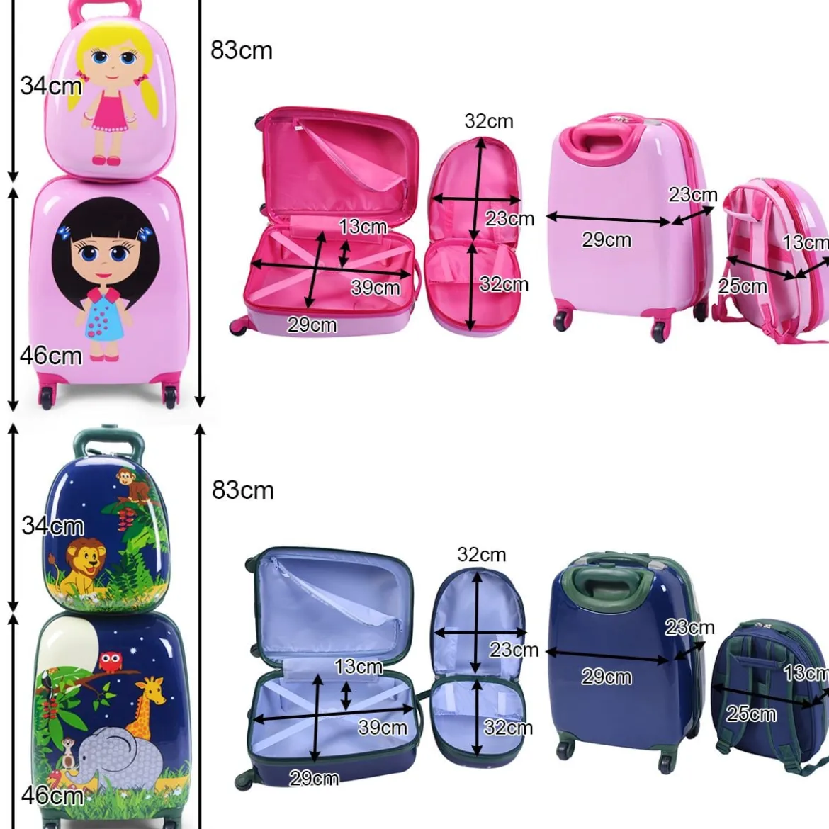 2 tlg Kinderkoffer + Rucksack Kofferset Reisegepäck Rosa