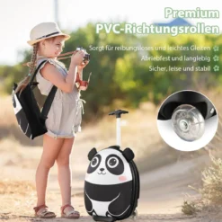 2 TLG Kinderkoffer & Rucksack mit Rollen & 3 stufigem Teleskopgriff 12”+16” Kindertrolley Panda