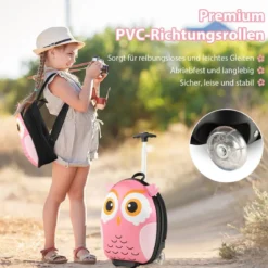 2 TLG Kinderkoffer & Rucksack mit Rollen & 3 stufigem Teleskopgriff 12”+16” Kindertrolley Eule