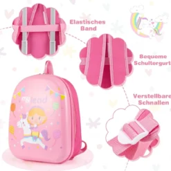 2tlg Kinderkoffer Set Kindergepäck mit Rädern 17" Handgepäck & 13" Hartschalen-Rucksack Rosa Einhörner