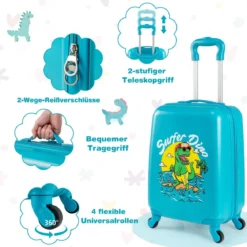 2tlg Kinderkoffer Set Kindergepäck mit Rädern 17" Handgepäck & 13" Hartschalen-Rucksack Dinosaurier Blau