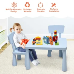 3 TLG. Kindersitzgruppe Kindertisch mit 2 Stühlen Kindermöbel aus Kunststoff Blau