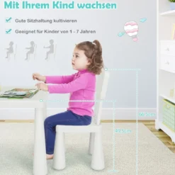 3 TLG. Kindersitzgruppe Kindertisch mit 2 Stühlen Kindermöbel aus Kunststoff Weiß