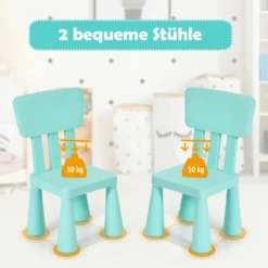 3 TLG. Kindersitzgruppe Kindertisch mit 2 Stühlen Kindermöbel aus Kunststoff Grün