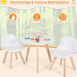 3 TLG. Kindersitzgruppe mit Runden Tisch & 2 Gepolsterten Stühlen für Kleinkinder von 3-8 J.