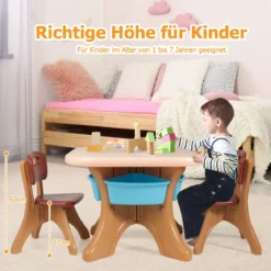 3tlg. Kindersitzgruppe Sitzgruppe Kindertisch&2 Kinderstühlen Aufbewahrungsboxen Braun